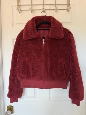 New York & Co Burgundy Plush Teddy Jacket